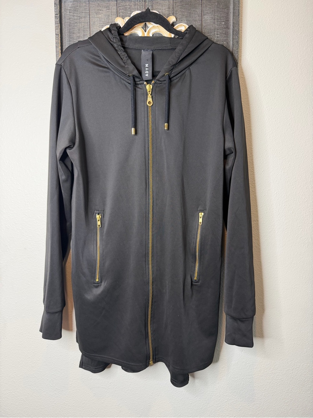 ADYN Men’s Luxury Streetwear Black & Gold YKK Zip-Up Hoodie Made in England - S